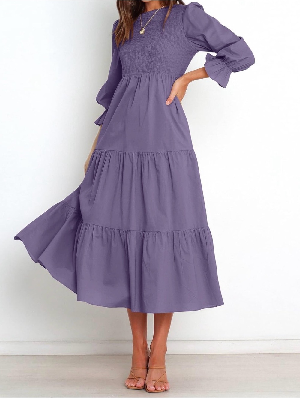 BTFBM Women Casual Long Sleeve Crew Neck Fall Dress in Lavender